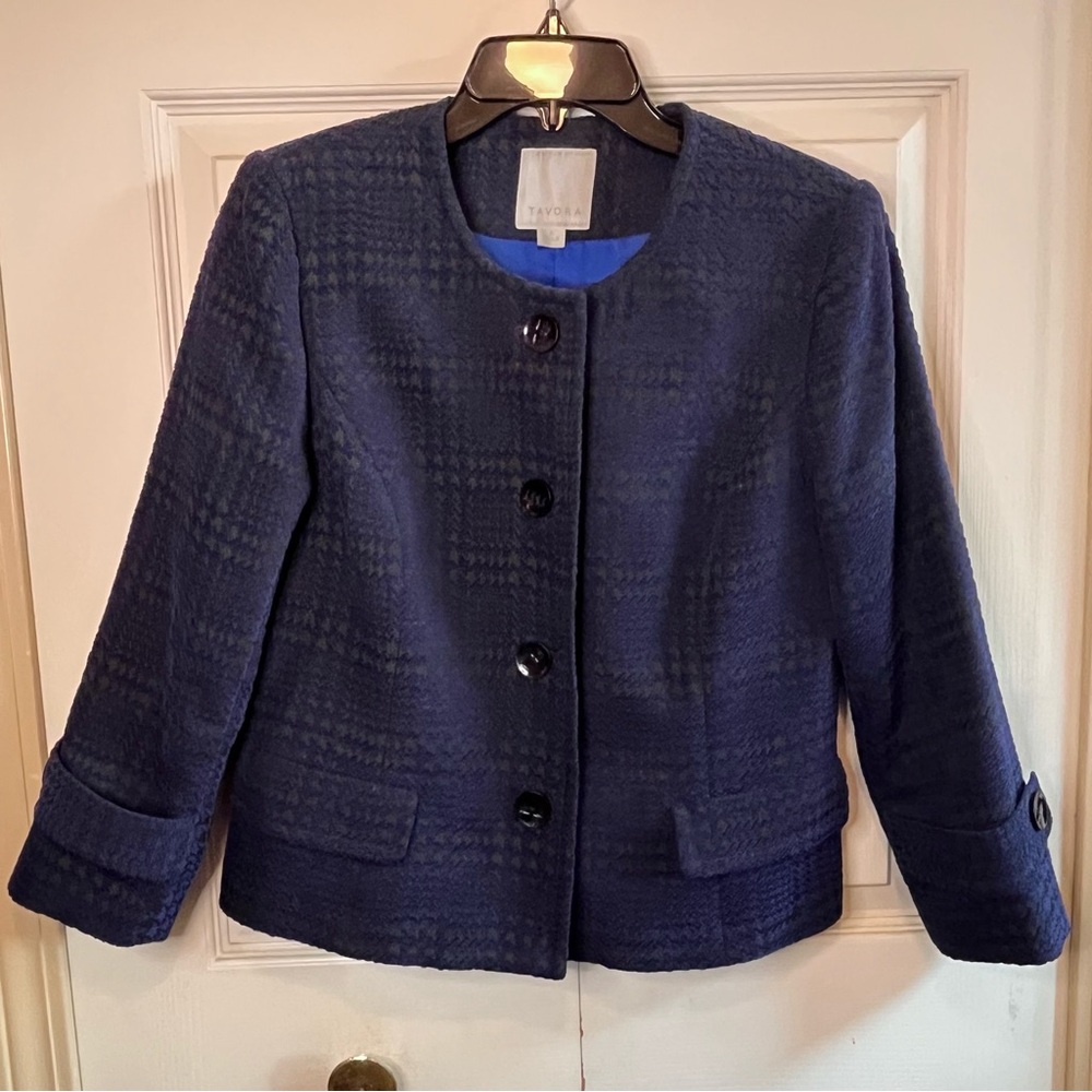Tavora Navy Houndstooth Cropped Blazer – Made in Canada – Size 6